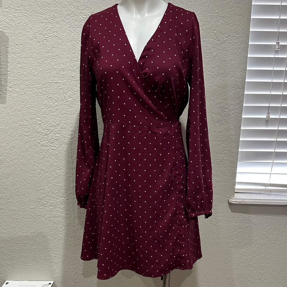 Loft Petite 0p Maroon Dress with small white stars.